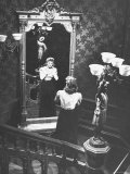 Dorothy McGuire Gazing Into Mirror  Hands at Throat  on Staircase in Scene from "Spiral Staircase"