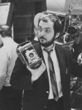 Film Director Stanley Kubrick Holding Polaroid Camera During Filming of "2001: A Space Odyssey"
