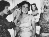 Actress Maureen O'Hara Helping Daughter Bronwyn Fitzsimons Dress for Her Graduation Party