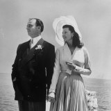 Prince Aly Khan with 2nd Wife  Rita Hayworth at Seaside after Wedding Ceremony in France