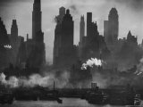 New York Harbor with Its Majestic Silhouette of Skyscrapers Looking Straight Down Bustling 42nd St