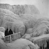 Frozen Niagara Falls  Trees  Park Grounds and Rocks Covered with Ice and Mist