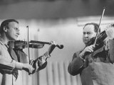 Violinists David Oistrakh and Yehudi Menuhin Rehearsing for United Nations Concert