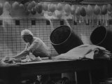Butcher at Work in a Speck Factory  Working with Sheets of Fat