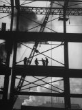 Workmen Against Smokey Sky as They Stand on Girders of the New Carnegie Illinois Steel Plant