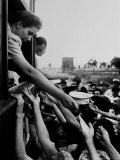 Eva Peron  Wife of Argentinean Presidential Candidate  Passing Out Campaign Buttons