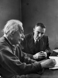 Physicist J Robert Oppenheimer Discusses Theory of Matter with Famed Physicist Dr Albert Einstein