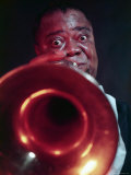 Jazz Musician Louis Armstrong Blowing on Trumpet