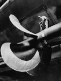 Workman Checking Out One of the Newly Constructed 34 Ton Propellers