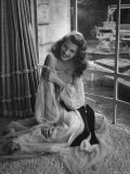 Actress Rita Hayworth Wearing Nude Souffle Negligee in movie "Gilda"