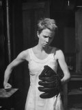 Actress Julie Harris  Punching a Baseball Glove in Scene from Play "Member of the Wedding"