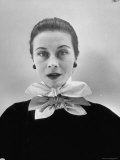 Chin High Collar  Ends Pointing Across under Model's Face  Designed by Hubert de Givenchy