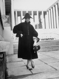Big Sleeved Coat of Navy Wool with New Wrist Ruffle Duffs Designed by Hubert de Givenchy