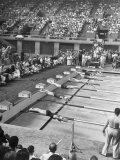 Competitors Diving Into Pool During Swimming Events