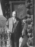 Publisher William Randolph Hearst and Visitor Mrs Burton Holmes on Balcony of 