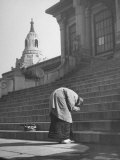 Mourners at Foot of Temple During Funeral of Baron Koyata Iwasaki  Head of Mitsubishi Trust