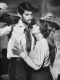Actors Jeanne Moreau and George Hamilton Shooting Film