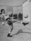 Boxer Marcel Cerdan  Trying to Achieve Hairline Balance by Bouncing a Soccer Ball