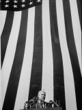 Presidential Candidate Dwight D Eisenhower Making Campaign Speech in Front of Large American Flag