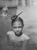 Sikh Boy with Dagger in His Hair Bathing in Pool of Sacred Waters in Front of the Golden Temple