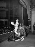Gene Autry Astride His Famous Horse Champion on Bent Front Knees  Touching Head to Floor  on Stage
