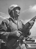 Actor John Wayne as Marine Sgt Platoon Leader in Scene From the Movie "Sands of Iwo Jima"