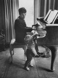 Russian Pianist Vladimir Ashkenazy and Son at Piano at Their Elegant Country Home