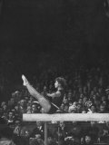Russian Gymnast Larisa Latynina Competing on the High Beam at the Olympics