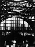 Features of NYC Penn Station Include Ceiling of atrium  steel glass Vaulting and Decorated Clock