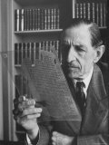 Swiss Banker Martin Bodmer Examining Ancient Greek Papyrus Script by Playwright Menander  316 Bc