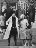 Fashion Models Brigit Larsen and Karen Mossberg Posing on Steps