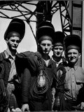 Welders Arriving to Work Night Shift at Shipbuilding Yard; Roosevelt's Decree of a 7 Day Work Week