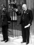 British Prime Minister Winston Churchill Doffing Hat Outside of 10 Downing St