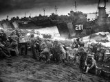 US Marines Unload Equipment and Supplies Onto the Sands of Iwo Jima from Large Coast Guard