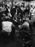Pres Candidate  Sen John Kennedy with Group of Miners as He Campaigns During Primaries