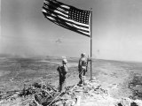 Pair of American Marines Survey View from Atop Mt Suribachi Two Days After the Famous Flag Raising