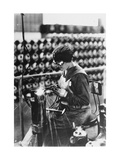 Women Worker in Safety Goggles Doing Acetylene Welding on Cylinder Water Jacket in Factory