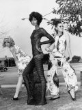 Fashion Model Donyale Luna See Through Crocheted Floor Length Dress with Extreme Cutout Back