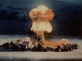 Priscilla 37-Kiloton Balloon Shot Test Firing Above Desert Landscape at NV Atomic Bomb Test Site