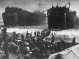 Coast Guard Manned LSTs Opening Their Great Jaws in Surf That Washes on Leyte Island Beach