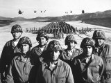 Officers and Men of Marine Corps Test Unit 1  with Artillery Equipment  Helicopters in Formation
