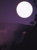 Moon over Waterfall Named Iguassu Falls  aka Santa Maria Falls  Between Brazil and Argentina