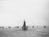 Submarine USS Nautilus in NY Harbor with Escorting Tugboats  After Voyage Beneath Polar Icecap