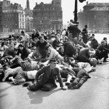 Parisians on Pont D'Arcole Bridge after Nazi Surrender to French Force under Gen Charles de Gaulle