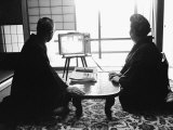 Founder of Matsushita Electronics  Corp Konosuke Matsishita and Wife Watching TV