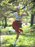 Woman Wearing 1950's Style Fashions Including Polka Dot Blouse and Saddle Shoes