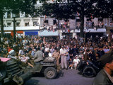 Joyful Crowds Pack Streets and Sidewalks for Parade Day After Liberation of Paris by Allied Troops