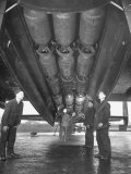 British Ground Crew Checking Load of 1 000Lb Bombs in Open Bomb Bay of Lancaster Long Range Bomber