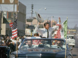 Republican Gubernatorial Candidate Ronald Reagan Waving in Convertible Car While on Campaign Trail