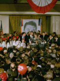 California Governor Candidate Ronald Reagan and Wife at Mike Adorned Podium
